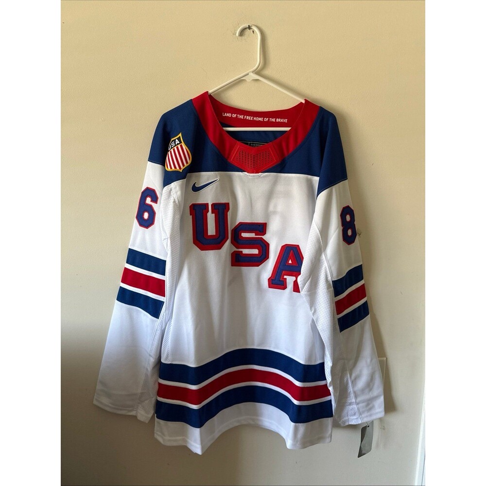Men’s Nike Jack Hughes #86 Team USA Hockey Jersey 2026 Olympics Sz XL White RARE